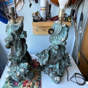 Pair of Sculptural Seafoam conch shells Green Table Lamps